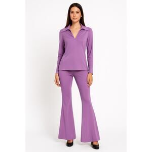 Y2K Vintage Lavender Bell Bottom Pantsuit – Manning Silver Disco Set XS/S